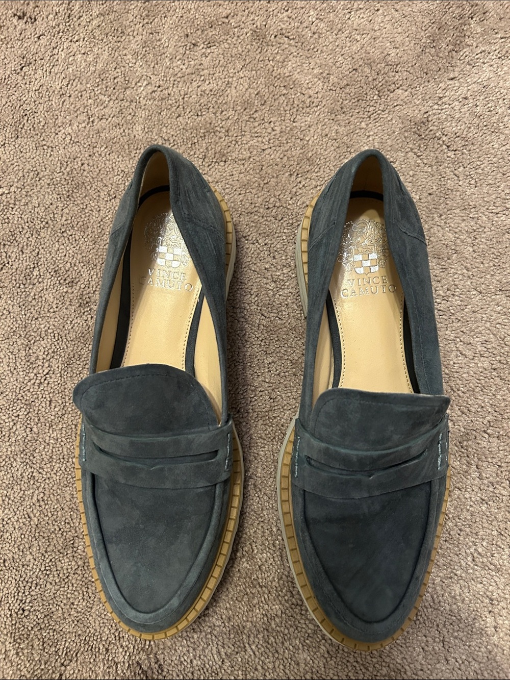 Vince Camuto Dark Charcoal Suede Penny Loafers